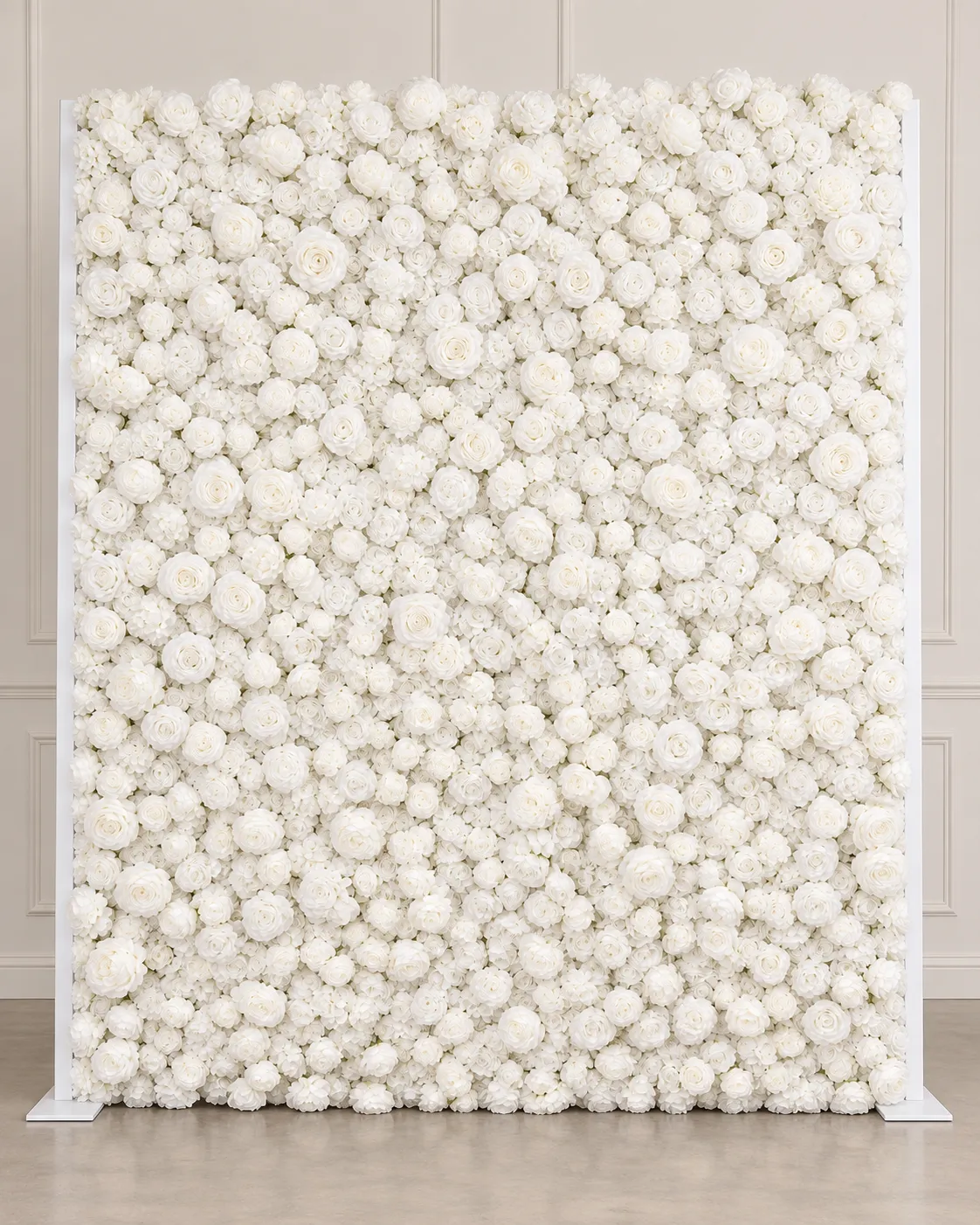 Botanical Garden photobooth backdrop with white flowers